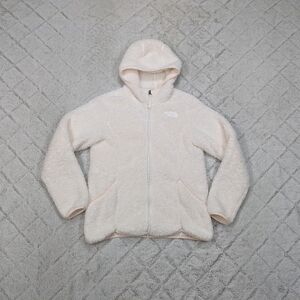 The North Face Jacket Girls XL White Suave Oso Hood Full Zip High Pile Fleece
